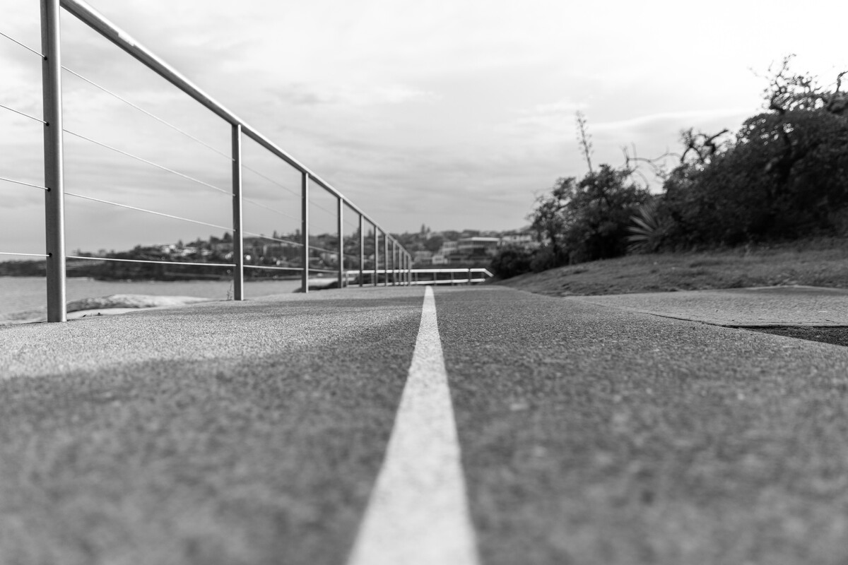 Daylight view of the painted line along the coastal walk.